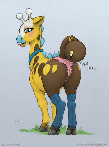 2013 blue_eyes blush bodily_fluids camel_toe clothed clothed_feral clothing drooling ecmajor female feral girafarig giraffid hi_res horn legwear licking licking_lips living_tail mammal nintendo ossicone panties pokemon pokemon_(species) saliva self_lick shiny_pokemon simple_background solo stockings tail_head tail_maw tail_mouth tongue tongue_out underwear video_games yellow_eyes // 1095x1485 // 1.9MB