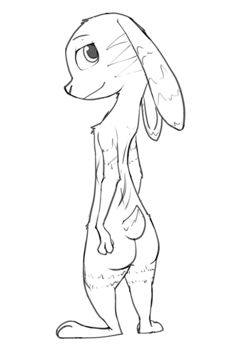 anthro black_and_white butt jack_savage lagomorph leporid looking_back male mammal monochrome nude rabbit scut_tail short_tail sketch smile solo standing zhanbow // 748x1079 // 145.1KB