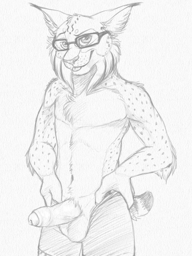 2015 3:4 anthro balls boxers_(clothing) clothing erection eyewear felid feline foreskin fur genitals glasses humanoid_genitalia humanoid_penis lynx male mammal monochrome partially_retracted_foreskin penis sketch solo spots synx_the_lynx tongue tongue_out uncut underwear yaroul // 600x800 // 348.5KB