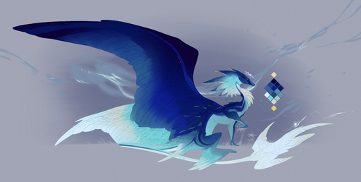 2019 absurd_res ambiguous_gender blue_body blue_feathers claws digital_media_(artwork) dragon feathered_dragon feathered_wings feathers feral hi_res kassillea model_sheet sitting solo white_body white_feathers wings // 5857x2955 // 14.2MB