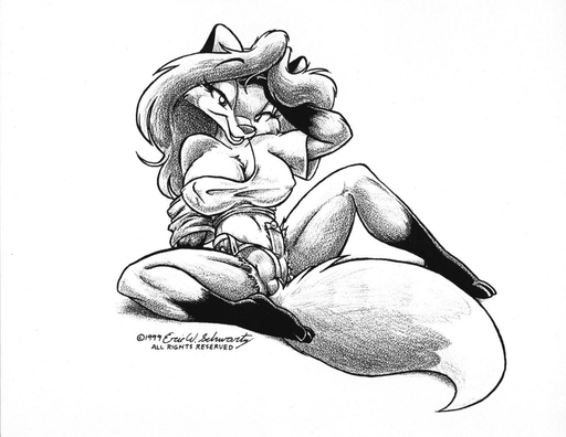 1999 anthro bare_shoulders big_breasts breasts canid canine english_text eric_schwartz eyelashes female fox mammal sheila_vixen solo text // 1294x1000 // 153.0KB