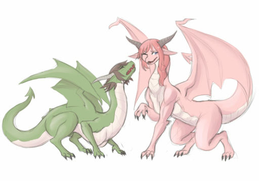 2016 blue_eyes breasts brown_hair busty_feral claire_farron claws dragon duo eyes_closed female feral hair horn human_to_feral membrane_(anatomy) membranous_wings non-mammal_breasts nude one_eye_closed scalie simple_background spade_tail species_transformation thatweirdguyjosh transformation white_background wings // 1280x894 // 724.0KB