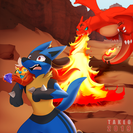 1:1 alternate_color angry anthro breath_powers canid carrying charizard digital_media_(artwork) dragon elemental_manipulation fan_character feral fire fire_breathing fire_manipulation flaming_tail fleeing flying gem group happy hi_res holding_object lucario lutrine mammal mustelid nintendo on_shoulder pokemon pokemon_(species) running scalie scared takeo_(artist) video_games western_dragon wings // 1200x1200 // 1.3MB