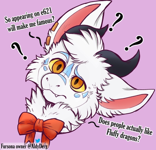 ? absurd_res aldy_(aldyderg) amber_eyes ambiguous_gender blue_markings bow_tie chakisuu confusion dragon e621 ear_clips english_text fur furred_dragon grey_horn hi_res markings solo text white_body white_fur yellow_eyes // 3700x3565 // 924.4KB