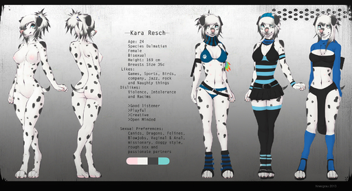 2013 anthro black_body black_fur blue_eyes breasts butt canid canine canis clothed clothing color_swatch dalmatian domestic_dog english_text female floppy_ears fur genitals hair hair_over_eye hi_res kara_resch mammal model_sheet multi_nipple nipples nnecgrau nude one_eye_obstructed pink_nose pussy shaded short_hair simple_background smile soft_shading solo text white_body white_fur white_hair // 2000x1084 // 1.2MB