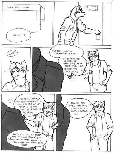 anthro canid canine comic dialogue digital_media_(artwork) duo english_text gang greyscale imminent_rape male mammal meesh mixed_media monochrome motorcycle_club painting_(artwork) pen_(artwork) rough_riders solo_focus speech_bubble text traditional_media_(artwork) watercolor_(artwork) // 750x1004 // 392.9KB