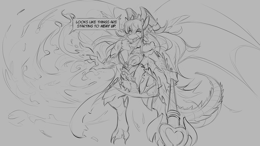 16:9 2019 3_toes anthro breasts clothing dialogue dragalia_lost dragon english_text feet female fire grey_background horn magic melee_weapon monochrome mym_(dragalia_lost) scalie simple_background sketch solo spikes text toes torn_clothing watsup weapon widescreen wings // 1344x756 // 478.7KB