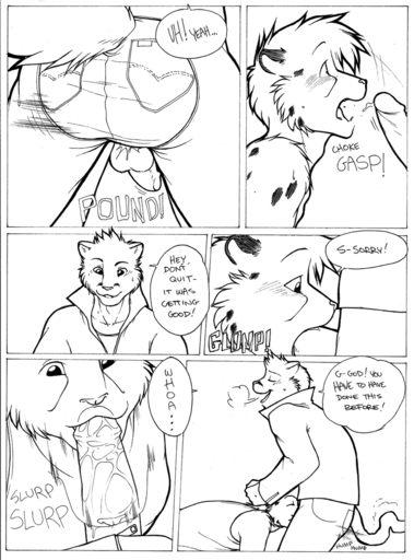 anal anal_penetration anthro anthro_on_anthro balls black_and_white canid canine canis cheetah comic deep_throat dialogue digital_media_(artwork) domestic_cat duo english_text erection felid feline felis fellatio forced forced_oral gang genitals hand_on_head head_grab humanoid_genitalia humanoid_penis initiation it male malemale male_penetrated male_penetrating male_penetrating_male mammal meesh monochrome motorcycle_club oral oral_penetration pen_(artwork) penetration penile penis rape rough_riders sex speech_bubble submissive text traditional_media_(artwork) until_they_like_it wolf // 750x1013 // 364.9KB