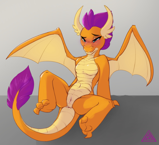 anthro anus biped digital_media_(artwork) dragon elicitie eyelashes female friendship_is_magic genitals hasbro hi_res my_little_pony pussy scalie short_stack simple_background smolder_(mlp) solo spread_legs spreading // 2511x2283 // 3.7MB