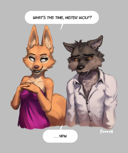 2022 anthro black_nose breasts brown_body brown_fur canid canine canis clothed clothing dialogue diane_foxington dress dress_shirt duo english_text eyebrow_piercing eyebrows facial_piercing female fox foxovh fur gesture half-closed_eyes hi_res looking_at_another male malefemale mammal meme mr._wolf_(the_bad_guys) narrowed_eyes open_mouth open_smile orange_body orange_fur piercing shirt signature smile speech_bubble steepled_fingers teeth text tired topwear wolf // 1071x1280 // 465.3KB