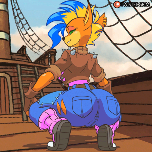 1:1 2d_animation activision animated anthro bandicoot big_butt bouncing_butt butt clothed clothing crash_bandicoot_(series) ear_piercing ear_ring female frame_by_frame fully_clothed looking_at_viewer looking_back mammal marsupial piercing pirate_tawna short_playtime solo tawna_bandicoot thick_thighs twerking twistedgrimtv video_games wide_hips // 600x600 // 1.3MB