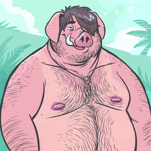 1:1 anthro body_hair chest_hair domestic_pig dramamine jewelry looking_at_viewer male mammal necklace nipples nude open_mouth overweight overweight_anthro overweight_male solo suid suina sus_(pig) tusks // 1000x1000 // 360.0KB