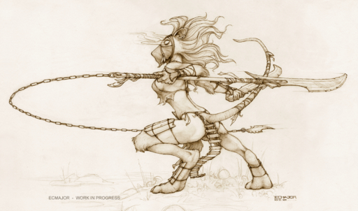 2013 anthro breasts chain clothed clothing crouching ecmajor english_text female hair hasbro hi_res ink-eyes long_hair magic:_the_gathering mammal mask melee_weapon monochrome nezumi_(magic:_the_gathering) polearm rodent sepia skimpy solo sword text unfinished weapon wizards_of_the_coast // 1623x956 // 2.6MB