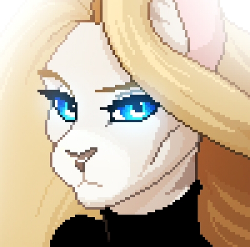 anthro blonde_hair blue_eyes catherinemeow clothed clothing domestic_cat felid feline felis female fur hair mammal solo white_body white_fur // 902x893 // 229KB