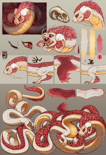 2019 absurd_res ambiguous_gender claws digital_media_(artwork) dragon hair hi_res lizard model_sheet open_mouth red_eyes red_hair reptile scalie shinerai solo teeth tongue // 1750x2557 // 8.6MB