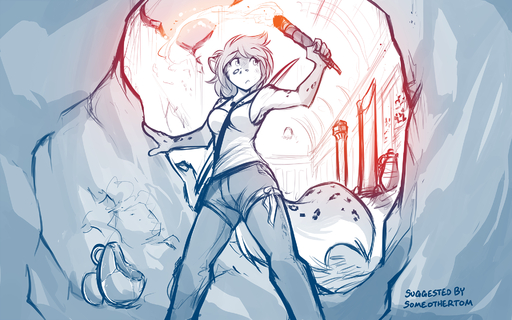 16:10 2018 anthro bare_shoulders bottomwear bow_(weapon) breasts canid canine cave cleavage clothed clothing conditional_dnp cosplay felid female fur hi_res holding_object holding_torch hybrid inside kathrin_vaughan keidran looking_aside mammal monochrome ranged_weapon shorts sketch solo spots spotted_body spotted_fur tom_fischbach tomb_raider torch twokinds weapon webcomic webcomic_character widescreen // 1920x1200 // 1.7MB