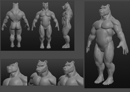 2014 3d_(artwork) anthro athletic belt biceps biped burelom_(wolfy-nail) butt claws digital_media_(artwork) fur looking_at_viewer male mammal model_sheet monochrome muscular muscular_anthro nude pecs side_view solo standing ursid wolfy-nail // 1280x905 // 131.5KB