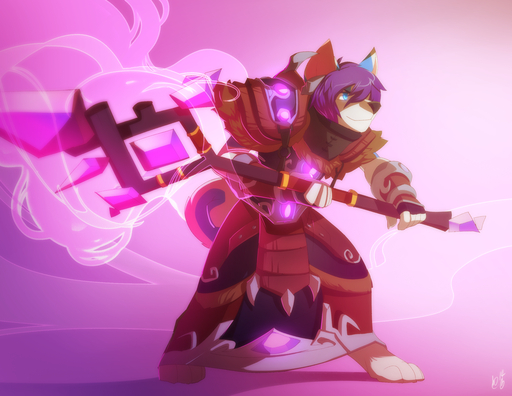 anthro armor blue_eyes canid canine glowing magic male mammal melee_weapon patto polearm solo staff video_games weapon // 1280x989 // 1.0MB