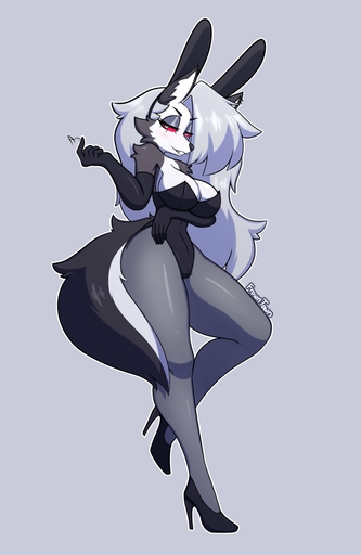 absurd_res anthro breasts bunny_costume canid canid_demon clothed clothing costume demon female frowntown hellhound helluva_boss hi_res high_heels loona_(vivzmind) mammal solo // 2667x4096 // 325.8KB