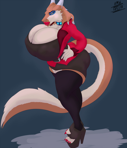 angrypotato96 anthro big_breasts biped breasts clothed clothing collar curvy_figure female footwear hi_res high_heels horn huge_breasts makeup mature_anthro mature_female nipple_outline platform_footwear platform_heels sergal shoes solo standing thick_thighs venus_(djpuppeh) voluptuous // 1032x1200 // 388.1KB