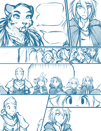 2016 anthro armor basitin blue_and_white brahn cloak clothing comic conditional_dnp felid female flora_(twokinds) fur group hair human keidran keiren_(twokinds) keith_keiser machairodontine male mammal monochrome outside pantherine ponytail sealeen_(twokinds) simple_background sketch tiger tom_fischbach trace_legacy twokinds webcomic webcomic_character white_background // 850x1100 // 203.3KB