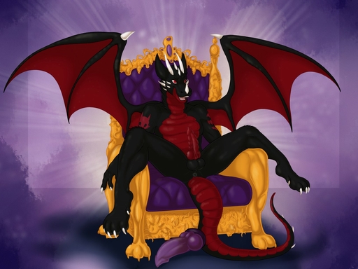 4:3 anus black_body black_scales butt chair claws dildo dragon erection furniture genitals horn male paws penis red_body red_penis red_scales scales scalie sex_toy smile solo spines tattoo throne v-v wings // 1280x960 // 178.7KB