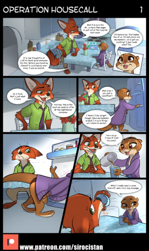 anthro canid canine clothing comic cup dialogue duo english_text female fox fridge hi_res kitchen lutrine male mammal mature_female mrs._otterton mustelid nick_wilde ogling panties siroc text underwear url // 1250x2100 // 1.8MB