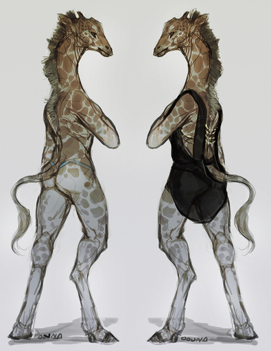 ambiguous_gender anthro butt clothed clothing conditional_dnp giraffe giraffid hair hi_res mammal oouna simple_background sketch solo standing // 1042x1350 // 1.1MB