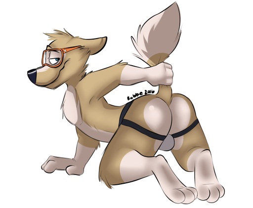 2016 all_fours anthro barefoot biped blue_eyes butt canid canine canis clothed clothing digital_media_(artwork) ears_back eyewear feet fur goggles half-closed_eyes holding_tail jockstrap looking_back male mammal mascot mostly_nude narrowed_eyes pivoted_ears presenting presenting_hindquarters raised_tail rear_view rotten_robbie simple_background smile solo tan_body tan_fur topless underwear white_background wolf zabivaka // 1176x966 // 417.8KB