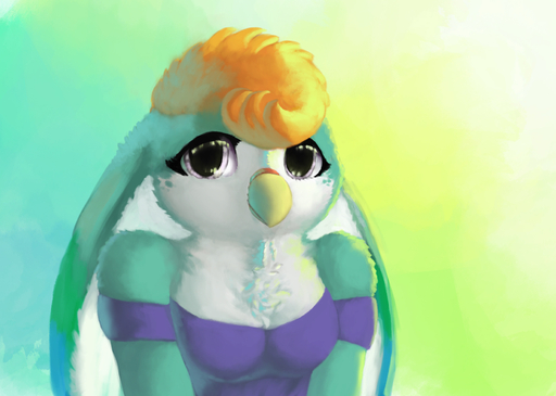 anthro avian beak bird breasts clothed clothing digital_media_(artwork) dilated_pupils female fur hi_res hybrid lagomorph leporid looking_at_viewer mammal non-mammal_breasts rabbit silver_eyes simple_background solo sonny_(rika) thousandfoldfeathers // 1646x1175 // 539.2KB