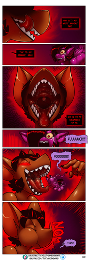 aamon_(james_howard) absurd_res anthro boss_(james_howard) chiropteran comic demon dialogue duo female female_prey first_person_view hi_res james_howard macro male male_pred mammal micro mouth_shot open_mouth sitri_(james_howard) vore // 1214x3600 // 2.3MB