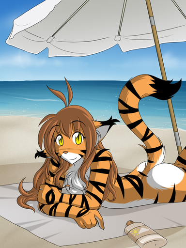 anthro beach biped brown_hair butt casual_nudity cloud conditional_dnp detailed_background felid female flora_(twokinds) fur hair keidran lying mammal nude on_front on_towel orange_body orange_fur outside pantherine sand seaside sky solo stripes tiger tom_fischbach towel twokinds water webcomic webcomic_character white_body white_fur yellow_eyes // 563x750 // 181.5KB