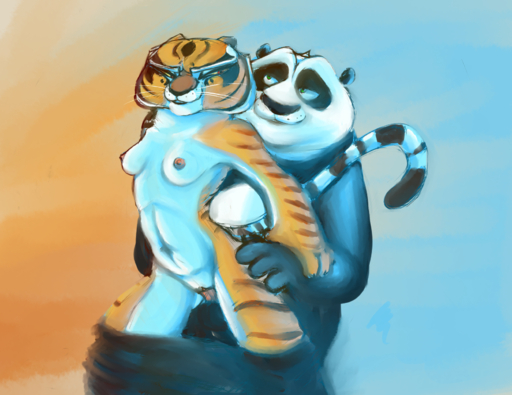 anthro balls breasts dreamworks duo erection felid female from_behind_position genitals giant_panda hi_res kung_fu_panda male malefemale mammal master_po_ping master_tigress nude pantherine penis pussy sabrotiger sex simple_background tiger ursid // 1661x1280 // 1.8MB