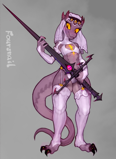 anthro claws clothing dragon female flat_chested foursnail horn legwear lingerie lizard melee_weapon purple_body purple_scales reptile scales scalie signature solo standing stockings sword weapon yellow_eyes // 721x993 // 668KB