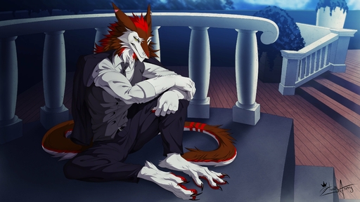 16:9 5_fingers absurd_res brown_body brown_fur clothed clothing detailed_background digital_media_(artwork) feet fingers fur hazakyaracely hi_res male sergal sitting solo toes white_body white_fur widescreen wulframite // 4096x2304 // 821.4KB