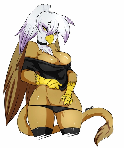 2013 anthro anthrofied avante92 avian beak big_breasts biped breasts brown_body brown_feathers brown_fur chest_tuft cleavage clothed clothing collar curvy_figure feathered_wings feathers female fur gilda_(mlp) gryphon hair hi_res legwear looking_at_viewer mythological_avian navel non-mammal_breasts panties ponytail pose purple_body purple_feathers seductive shirt simple_background skimpy solo standing stockings topwear tuft underwear undressing voluptuous white_background white_body white_feathers wide_hips wings yellow_eyes // 1067x1280 // 138.9KB