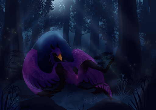 anus avian beak blue_eyes detailed_background feathered_wings feathers female feral forest gryphon night outside pussy solo tree velannal wings yellow_beak // 1200x848 // 839.9KB