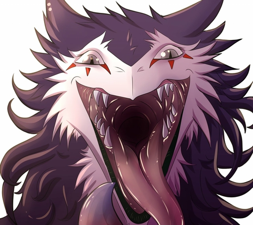 2014 ambiguous_form ambiguous_gender anthro bodily_fluids fangs female fur hair imminent_vore kanevex looking_at_viewer mammal mouth_shot open_mouth palate saliva sergal sharp_teeth sitshl solo teeth tongue tongue_out vore // 1280x1139 // 185.8KB