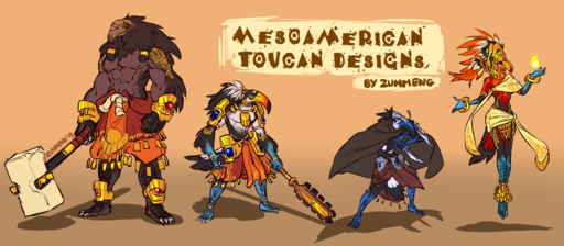 2019 abs anthro araçari avian bird breasts channel-billed_toucan digital_media_(artwork) female group hammer hi_res holding_object holding_weapon male muscular muscular_male non-mammal_breasts ramphastos standing toco_toucan tools toucan tribal weapon zummeng // 3000x1314 // 1.6MB