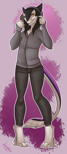 anthro clothed clothing fur hair hoodie juxzebra looking_at_viewer male sergal smile solo standing topwear // 350x800 // 335KB