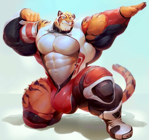 2016 abs absurd_res anthro biceps big_biceps big_bulge big_muscles blue_eyes bulge clothing felid flexing front_view fur hi_res huge_muscles looking_at_viewer male mammal manly muscular muscular_anthro muscular_male nolan_(nolan) null-ghost open_mouth orange_body orange_fur pantherine pecs pose simple_background smile solo standing teeth tiger tongue torn_clothing vein // 3000x2825 // 520.7KB