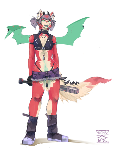 anthro baseball_bat bat_(object) bottomwear breasts cleavage clothed clothing dragon female fur furred_dragon grungecandy hair horn midriff navel non-mammal_breasts piercing shorts smile solo standing surface_piercing thong underwear // 900x1131 // 498.7KB