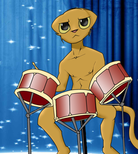 2017 anthro bluedraggy digital_media_(artwork) domestic_cat drum felid feline felis fur hi_res kazerad khajiit male mammal musical_instrument nude percussion_instrument s'thengir solo video_games webcomic webcomic_character // 1280x1431 // 1.3MB