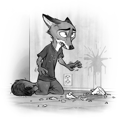 1:1 2020 anthro barefoot canid canine cheek_tuft clothed clothing container cup dripping facial_tuft feet fox fully_clothed head_tuft kneeling liquid male mammal monochrome nick_wilde pawpads red_fox samur_shalem solo tuft vulpes // 1024x1024 // 693.0KB
